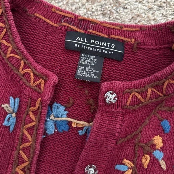 Vintage All Points Floral Embroidered Snap front Cardigan Sweater 
size Large - Picture 8 of 12